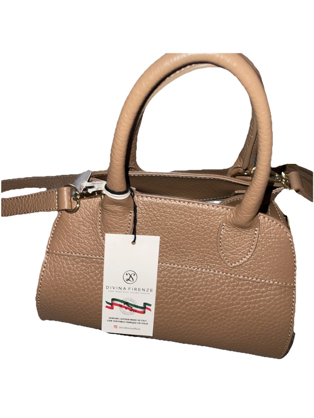Divina Firenze Tan Pebbled Leather Shoulder Bag Made in Italy